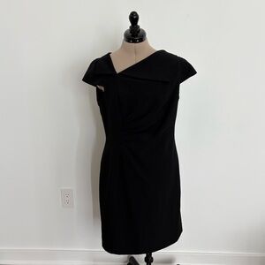 Tahari Womens Asymmetrical Collar Dress Black Size 10 Office Career Professional